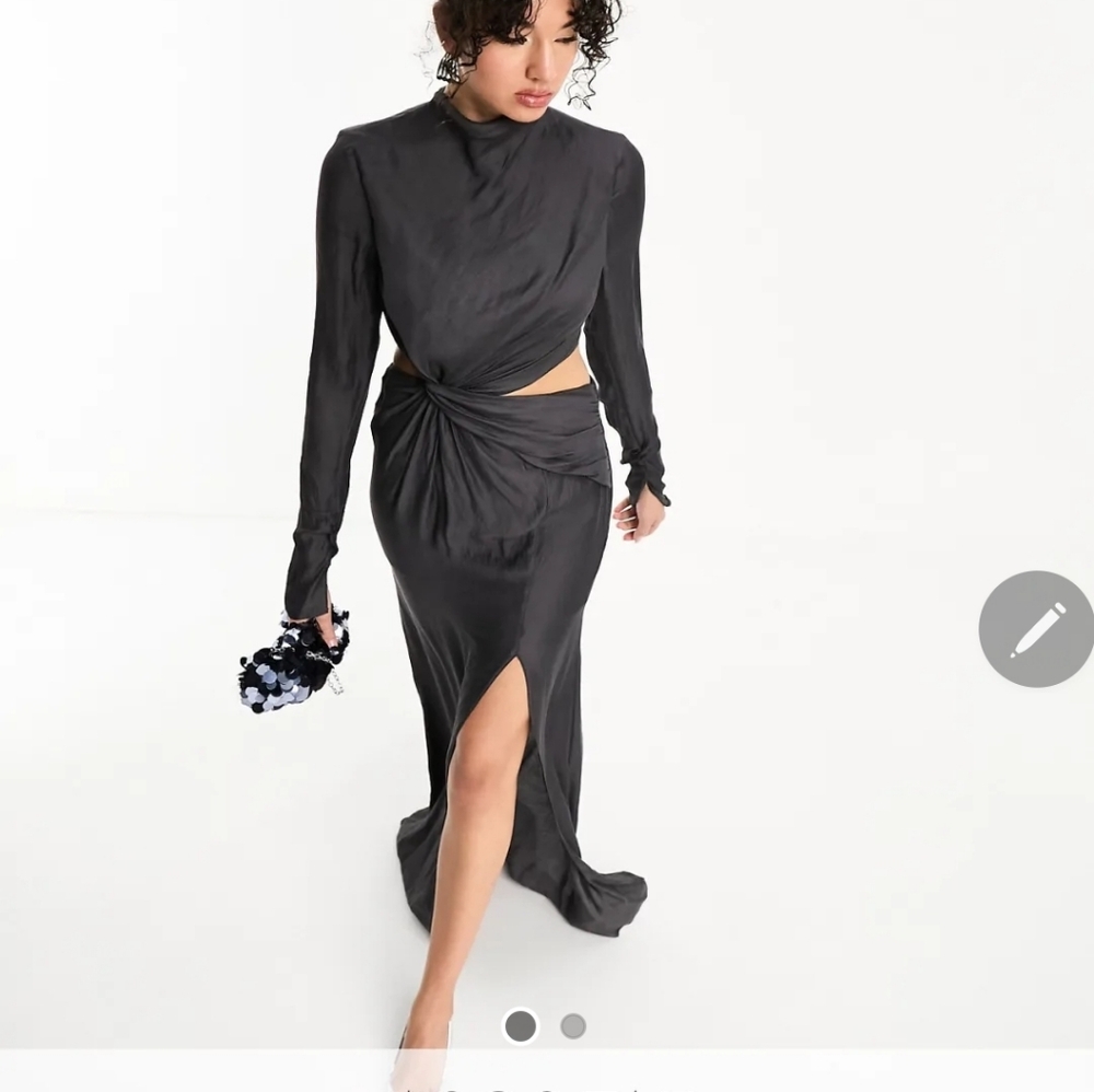 ASOS Tall Black Twist-Front Maxi Skirt with Front Slit